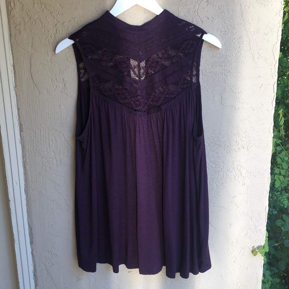 Anthropologie lace inset high neck swing top Sz M